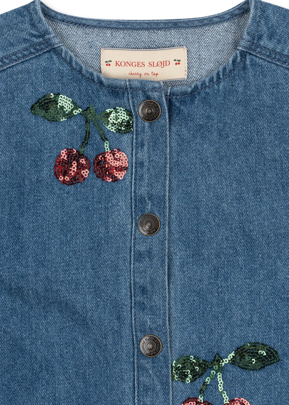 Magot Denim Blouse met Pailletten Kersen – Biologisch Katoen – Konges Sløjd