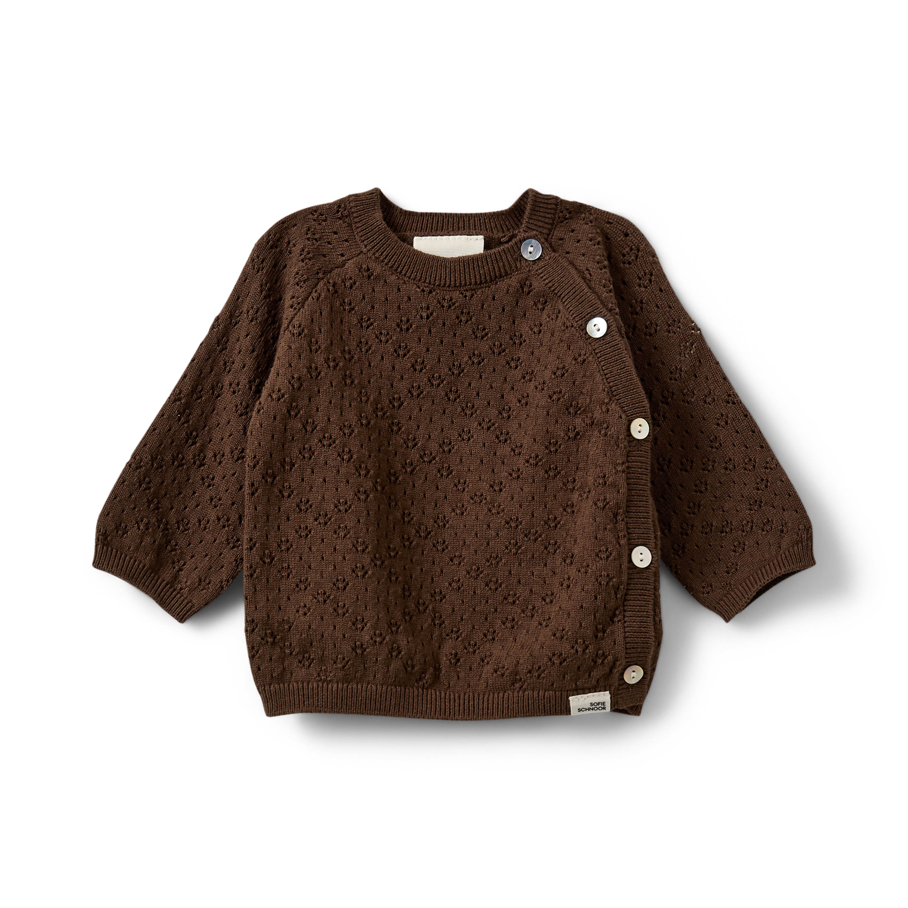 Gebreid babyvest DoraKB met pointelle - Donkerbruin - Sofie Schnoor