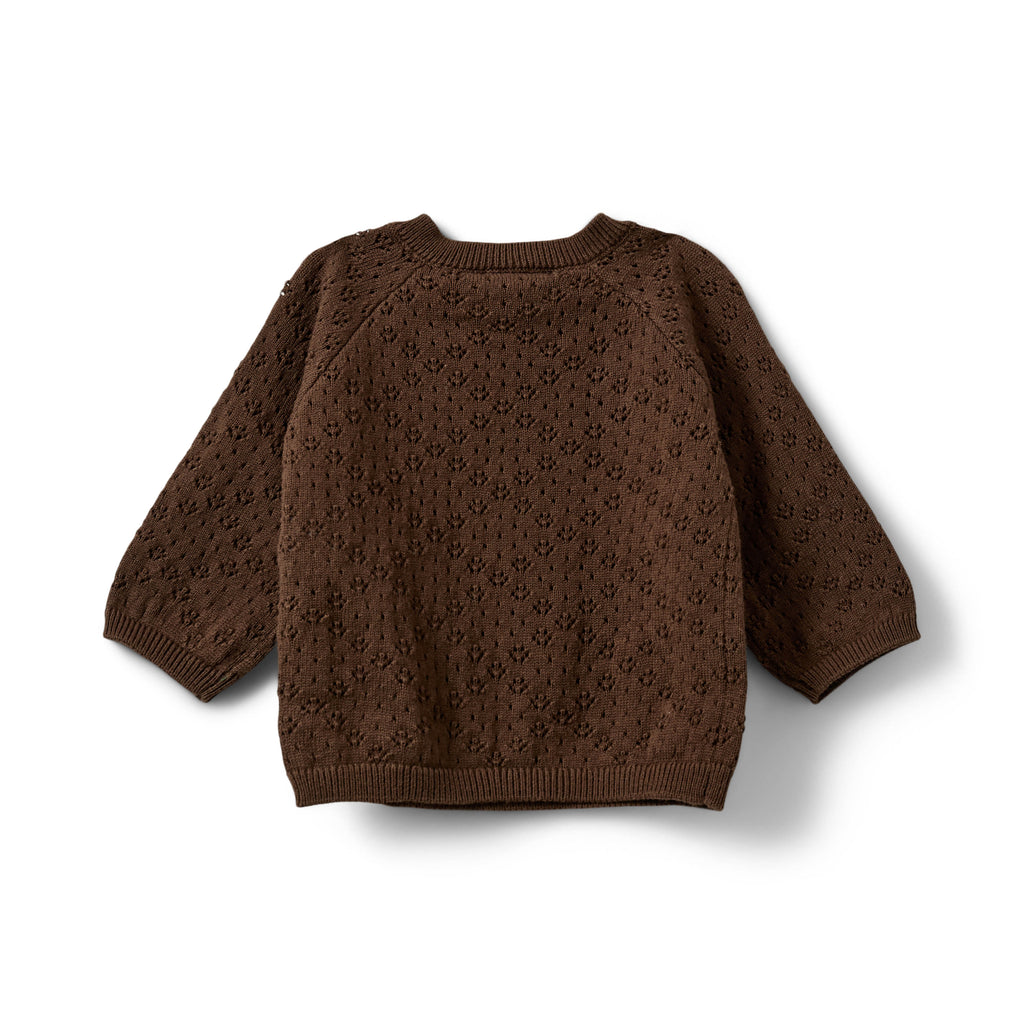 Gebreid babyvest DoraKB met pointelle - Donkerbruin - Sofie Schnoor