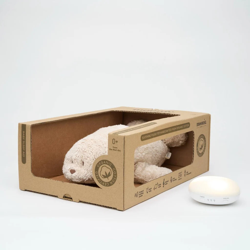 Knuffel met hartslag & white noise - The Humming Bunny 2.0 - Biologisch GOTS katoen - Moonie