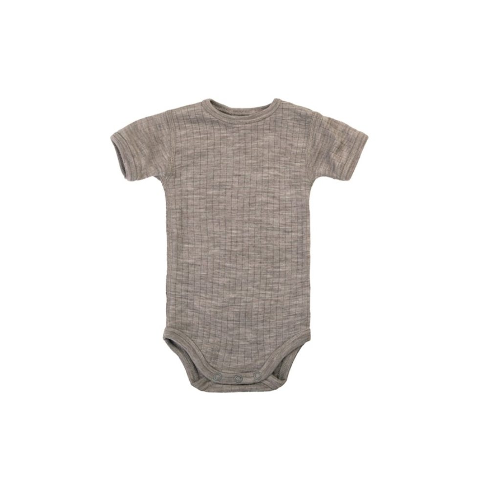 Short sleeve romper - Merino wool - Brown/Sesame - Joha