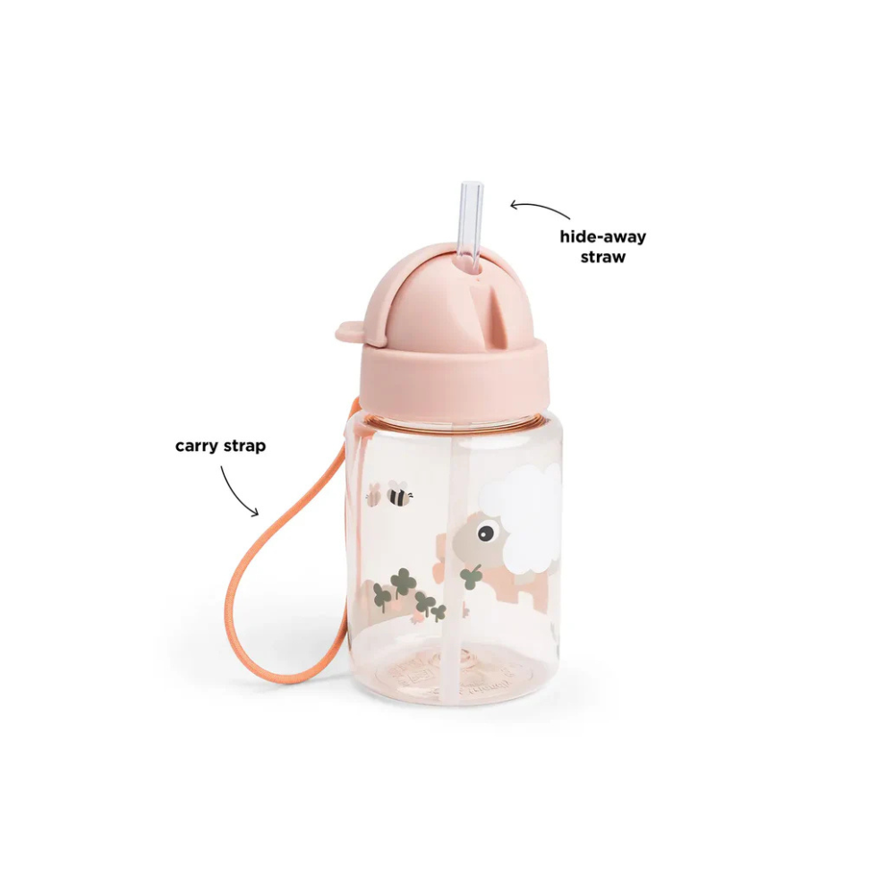 Drinking bottle with straw - Straw bottle - Tiny farm - Powder - 280 ml - Done by Deer