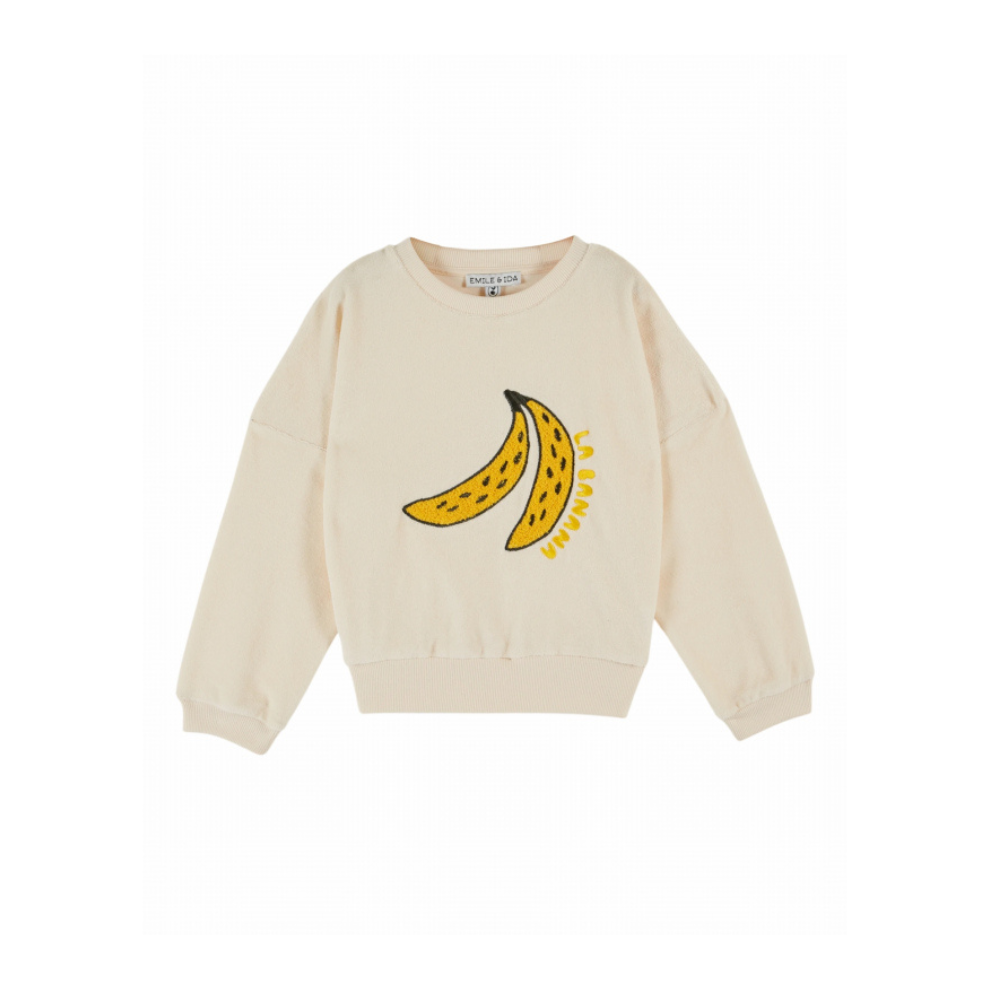 Sweater - Embroidered Banana Sweatshirt - Cotton Blend - Cream/Off White - Emile et Ida