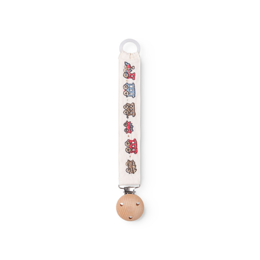 Embroidered Dummy Clip - Alo Embroidery - Trains - MarMar Copenhagen