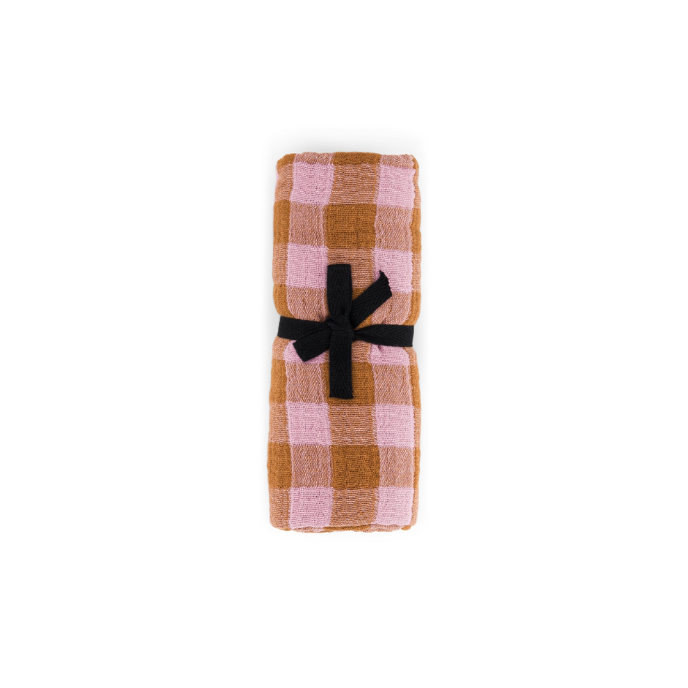 Hydrophilic cloth Bianca - Vichy Caramel / lilac - Muslin cotton - Rose in April