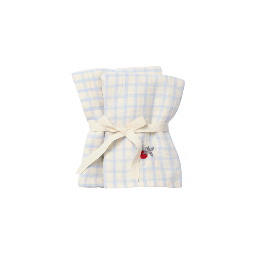 Hydrofiele doeken - Muslin Blanket - 2 paar - 60x60 cm - Gingham Sky Blue - Garbo&Friends - productfoto