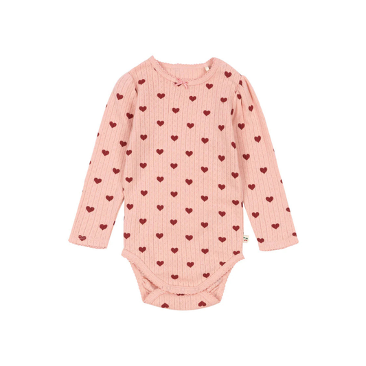 Minnie Romper - Amour Rouge met Rode Hartjes - Pointelle - Biologisch Katoen - GOTS - Konges Sløjd