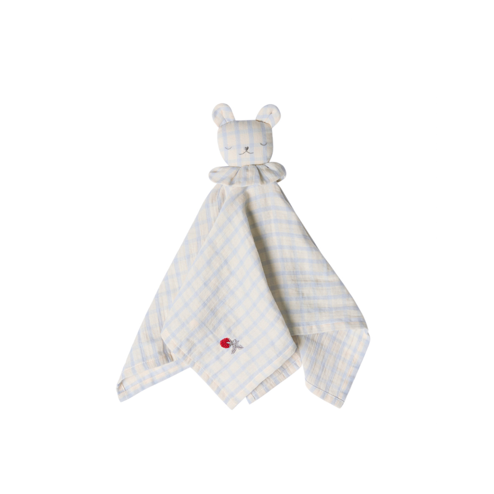 Doudou ours en mousseline - Coton bio - Motif vichy bleu ciel - Garbo&Friends