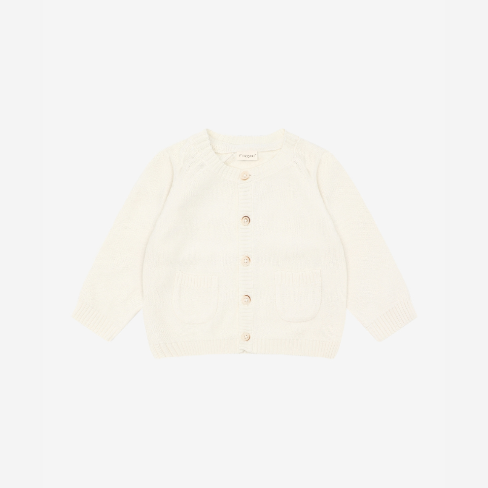 Gebreid Baby Vestje - Biologisch Katoen - Knit Cardigan - Antique White - GOTS - Fixoni