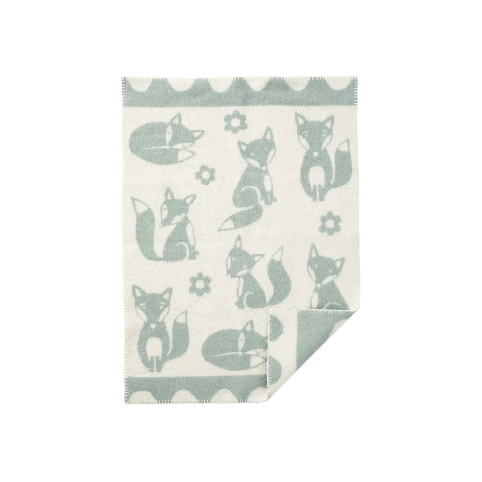 Wiegdeken Fox - Biologisch wol - Blauw/Duck Blue - 65x90 cm - Klippan - productfoto