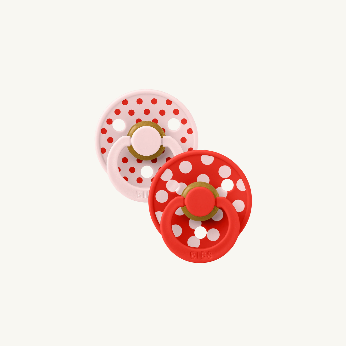 STUDIO Colour fopspenen duopack Polka - Blossom/Candy Apple - Anatomisch - Natuurlijk rubberlatex - BIBS
