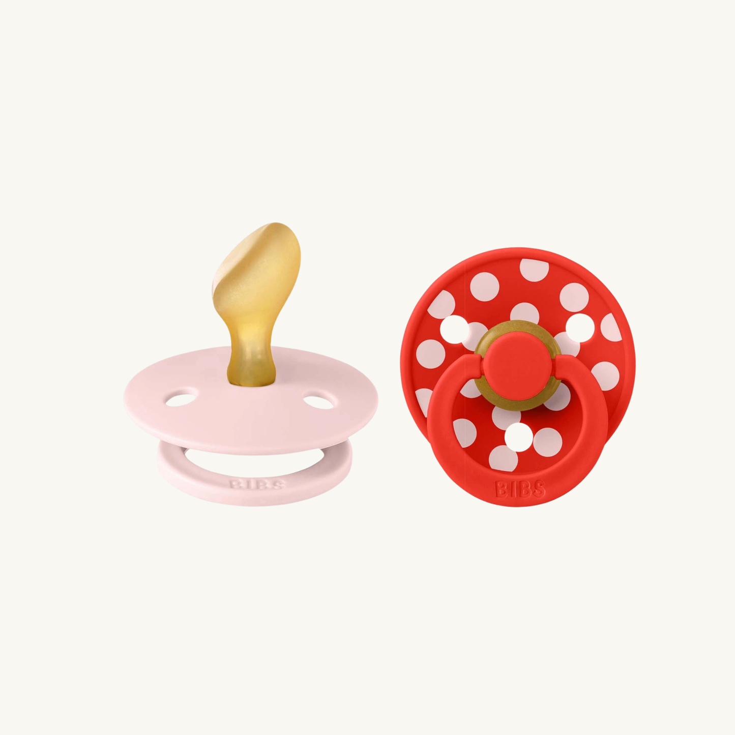 STUDIO Colour fopspenen duopack Polka - Blossom/Candy Apple - Anatomisch - Natuurlijk rubberlatex - BIBS