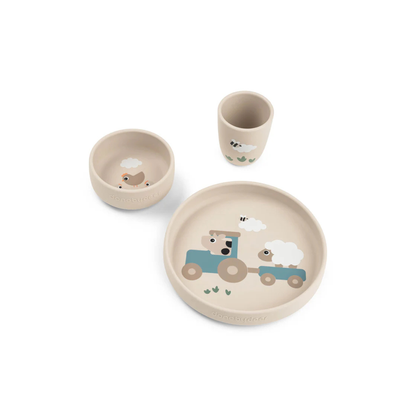 Suction Plate Set - Stick&Stay Dinner Set - Tiny Farm - Sand - Done by Deer