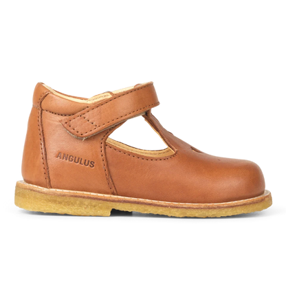 Angulus - Klassieke Mary Janes schoentjes met gestanst hartmotief - Cognac - 100% Chroomvrij Leer- Zijaanzicht