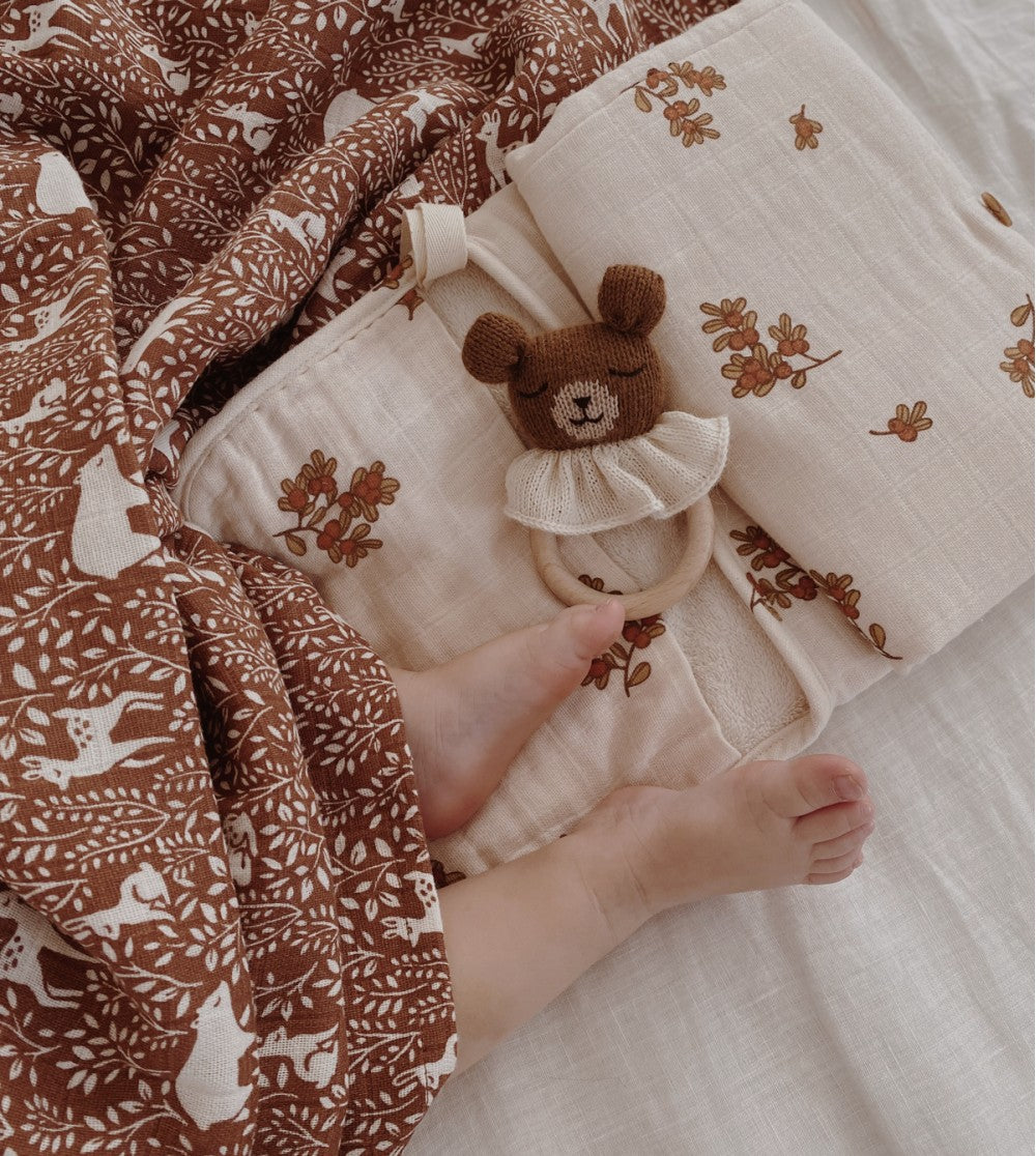 Bijtring/Teething ring - Teddy nut/Bruine beer - Alpaca wol - Main Sauvage