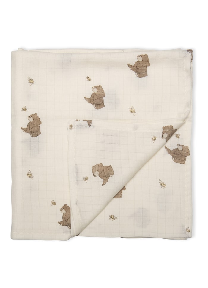 Hydrophiles Swaddle - Bio-Baumwolle - 120 x 120 cm - Bees and Bears - That's mine