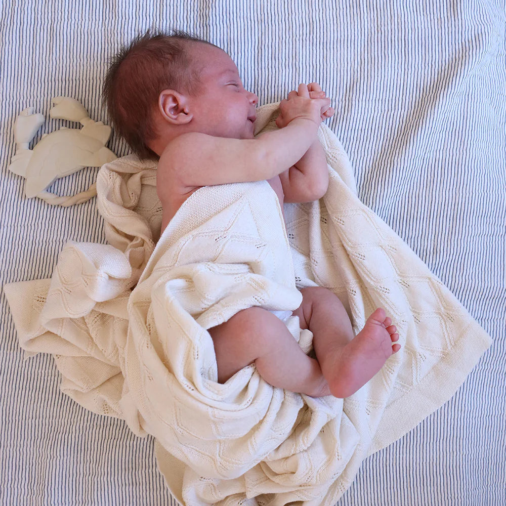 Muslin babydeken Classic Blue Stripe - 100% biologisch katoen - GOTS - CamCam Copenhagen onderlaken