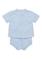 Top en broekje set - Seersucker Baby Set - Biologisch katoen - Blauw/wit gestreept - Copenhagen Colors achterkant