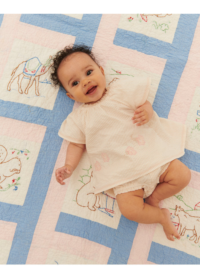 Seersucker Baby-Set met Borduursel - Biologisch katoen - Dusty Rose/Cream Stripe - Copenhagen Colors baby