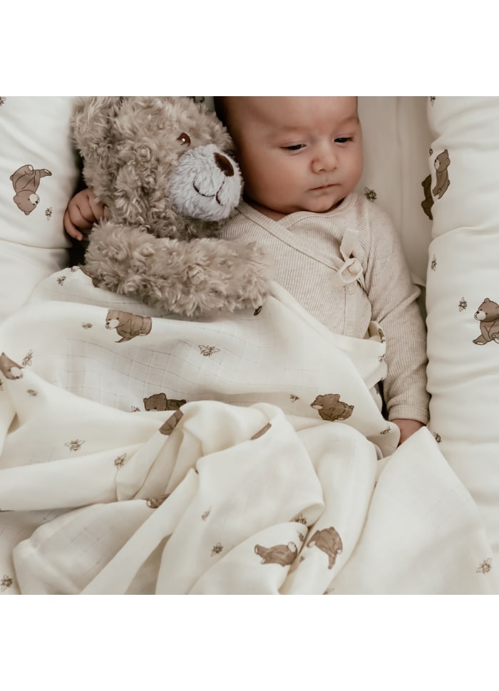Hydrophiles Swaddle - Bio-Baumwolle - 120 x 120 cm - Bees and Bears - That's mine