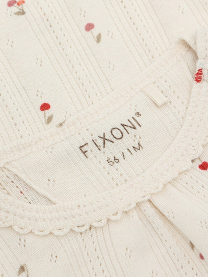 Romper pointelle - Biologisch katoen - Kersjes/Ecru - Fixoni close up