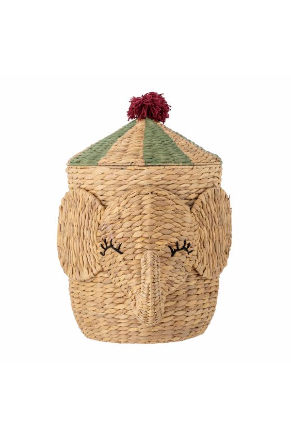 Bobo Basket Nature – Olifant opbergmand met deksel – Bloomingville MINI: vrijstaand productaanzicht van de mand met deksel.