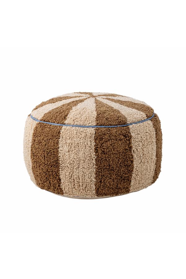 Charoline Pouf Brown – Bloomingville MINI: vrijstaand productaanzicht van de ronde gestreepte poef.