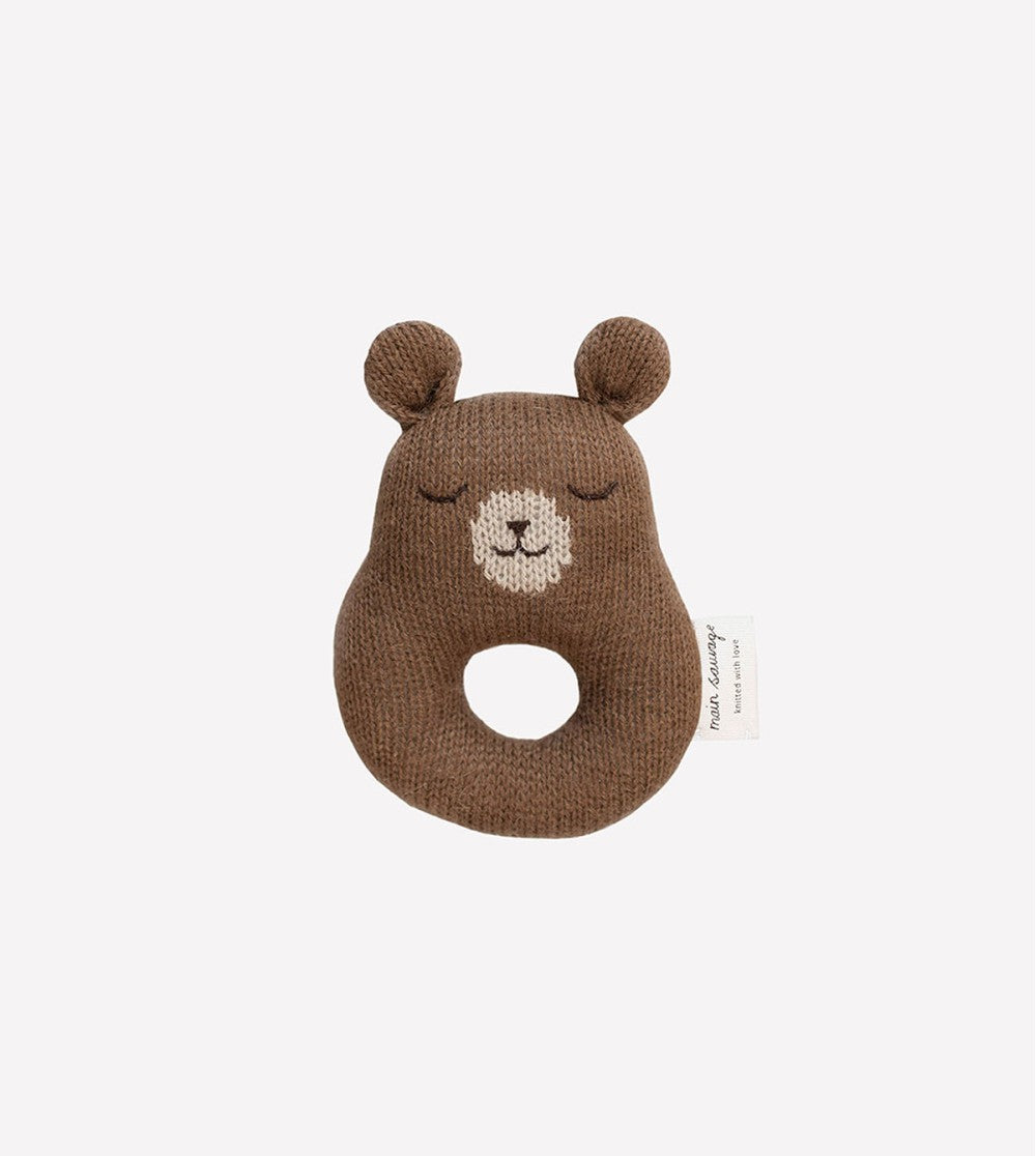 Zachte rammelaar - Beer/Teddy rattle - Alpaca wol - Main Sauvage