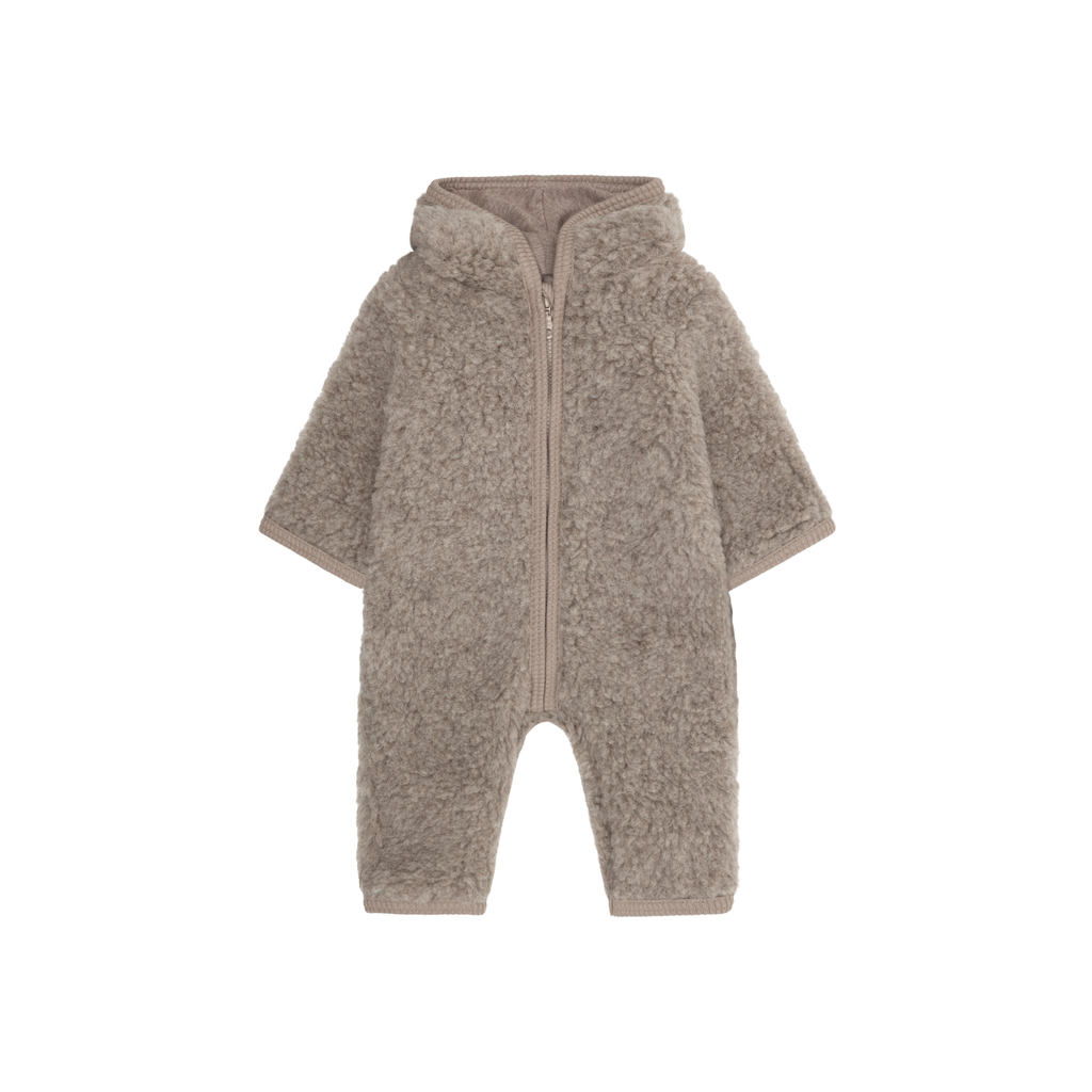 Baby buitenpak wool teddy - Camel Melange - 100% wol - HUTTEliHUT voorkant
