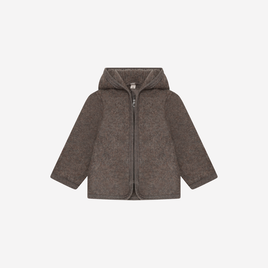 Jasje met capuchon -  Merino wol fleece - 100% wol - HUTTEliHUT brown voorkant