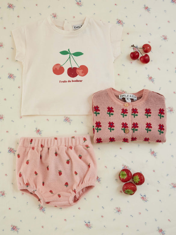 Luierbroekje badstof - Bloomer Imprime - Biologisch katoen - Roze/Aardbeitjes - Emile et Ida