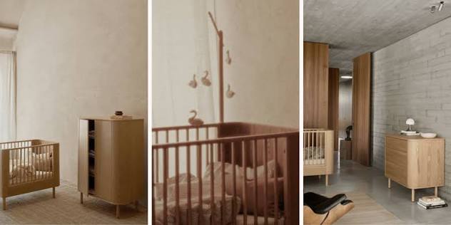 Quax Yume Babyzimmer – Selbst zusammenstellen – Natural Ash: Babyzimmer mit Kinderbett aus Holz, Schrank und Kommode.