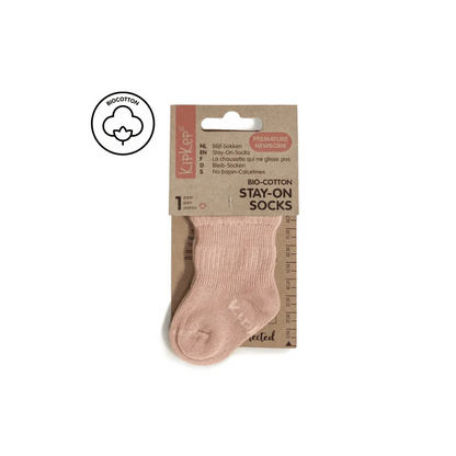 Blijf sokjes - prematuur & newborn - Biologisch katoen mix - Mauve - KipKep verpakking