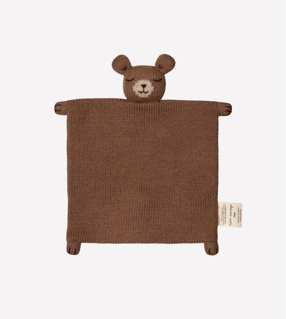 Knitted comforter - Alpaca wool - Teddy bear - Nut/Brown - Main Sauvage