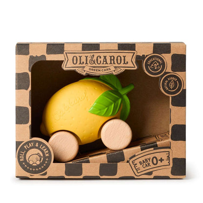 Speelgoedauto Lou the Lemon met garage & racebaan - 0+ jaar - Natuurrubber & FSC-hout - Oli&Carol