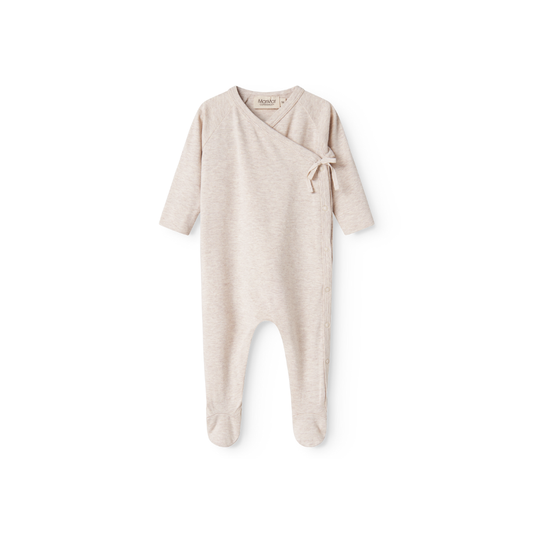 MarMar Copenhagen Rula Modal Boxpak met Voetjes  Zacht Overslag Baby Jumpsuit Biologisch Katoen en TENCEL™ Modal beige melange