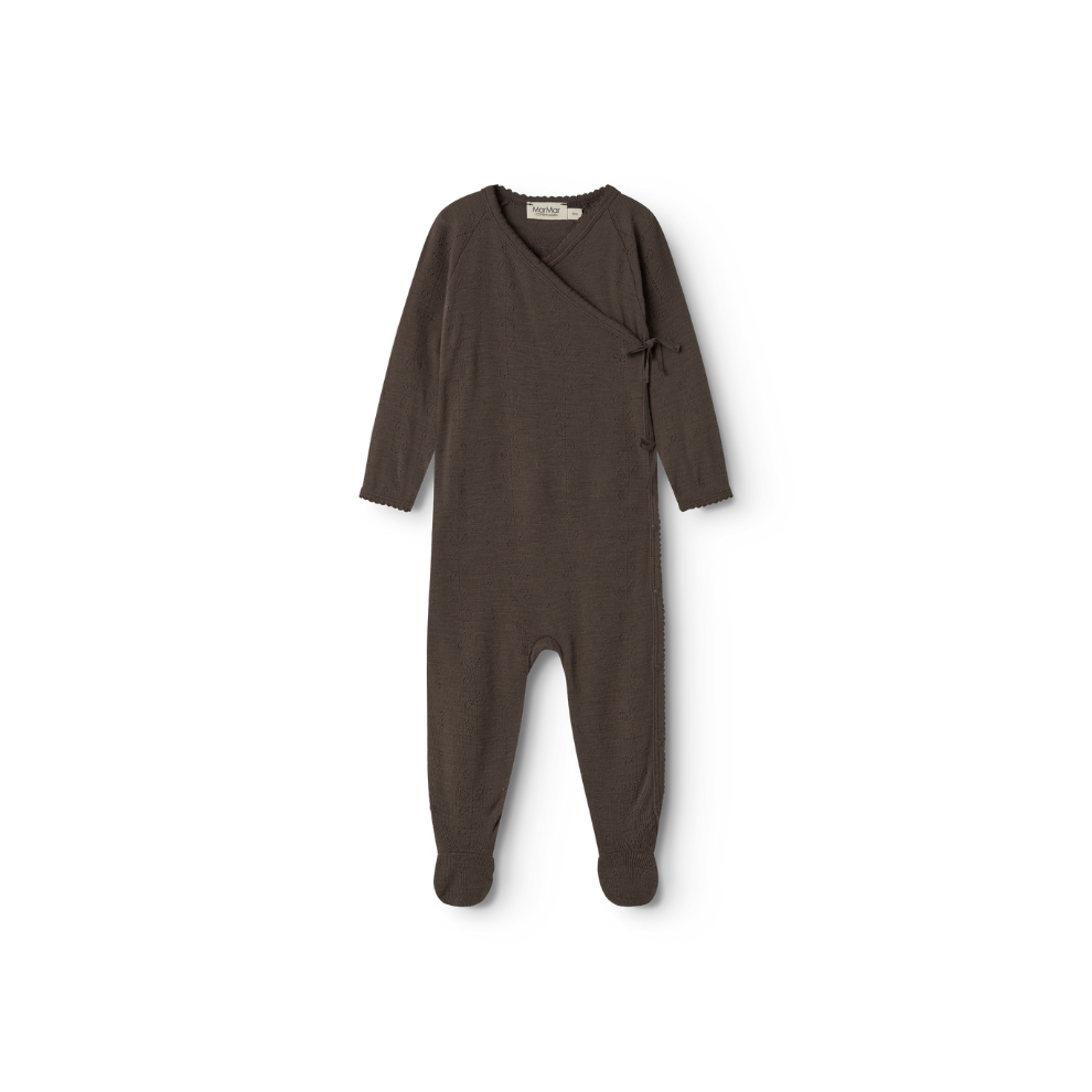 Zacht MarMar Copenhagen Piva pointelle merinowol boxpakje met voetjes voor baby thermoregulerend en kriebelvrij newborn terre donkerbruin