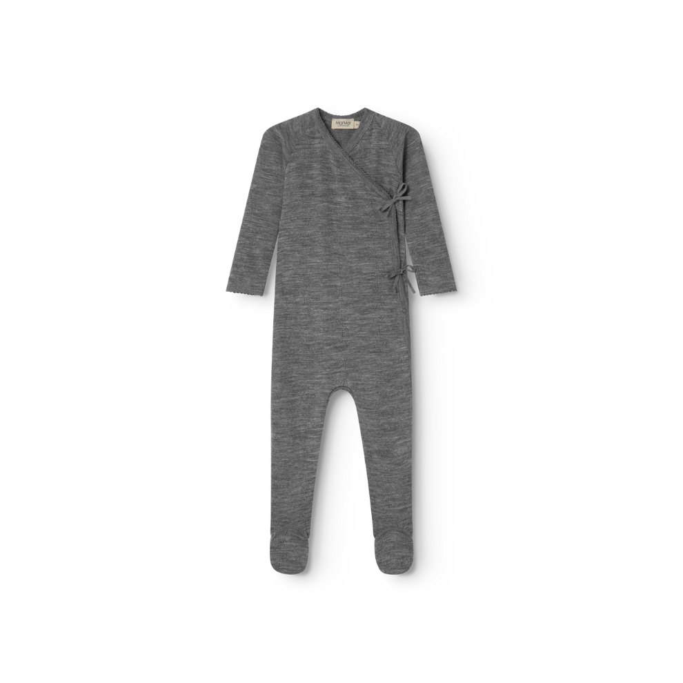 Zacht MarMar Copenhagen Piva pointelle merinowol boxpakje met voetjes voor baby thermoregulerend en kriebelvrij newborn grey melange grijs