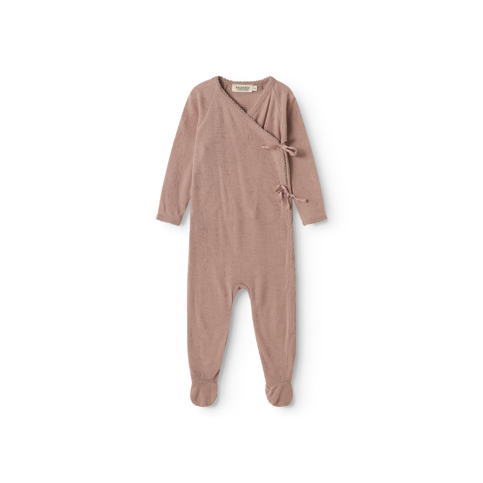  Zacht MarMar Copenhagen Piva pointelle merinowol boxpakje met voetjes voor baby thermoregulerend en kriebelvrij newborn burnt rose roze