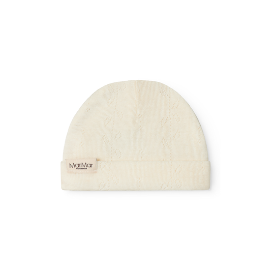 Zacht MarMar Copenhagen Piva pointelle merinowol mutsje voor baby thermoregulerend en kriebelvrij naturel wit