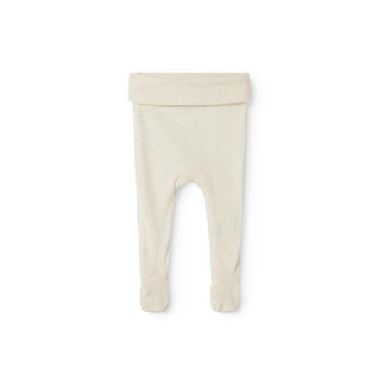 MarMar Copenhagen Piva broekje Pointelle in 100% merinowol zacht wit merinowol baby broekje met voetjes  en elegant pointelle breisel voor newborn natural wit