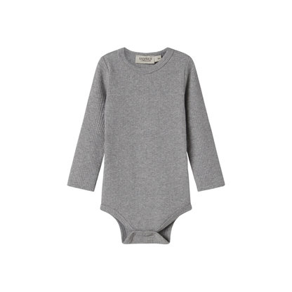 MarMar Copenhagen Plain Body Modal Long Sleeve  Zacht Baby Romper met Lange Mouwen TENCEL™ Modal & Biologisch Katoen  Grey melange grijs