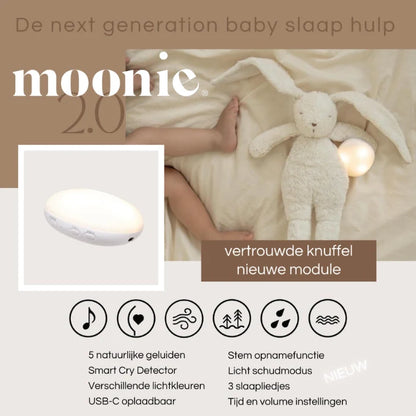 Knuffelbeer met hartslag & white noise - The Humming Bear 2.0 - Biologisch GOTS katoen - Moonie