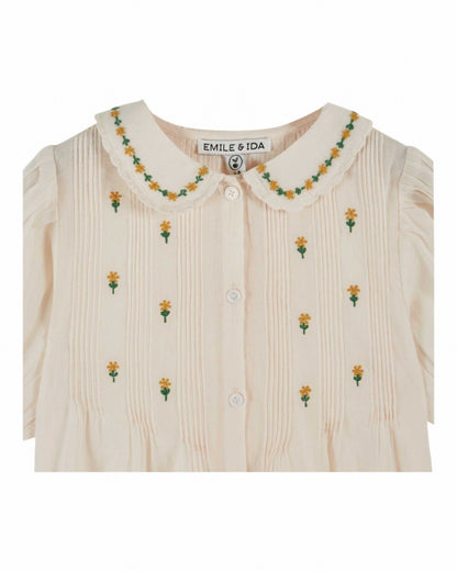 Top korte mouw - Blouse Brodee - Biologisch katoen - Creme - Emile et Ida