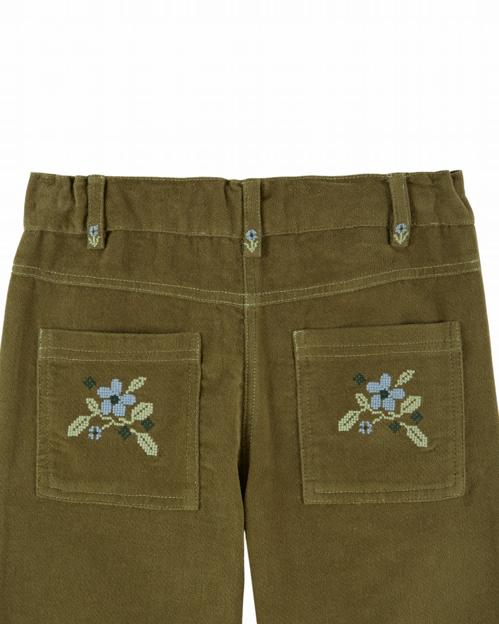 Velourshose mit Blumenstickerei – Pistazie/Grün – Emile et Ida
