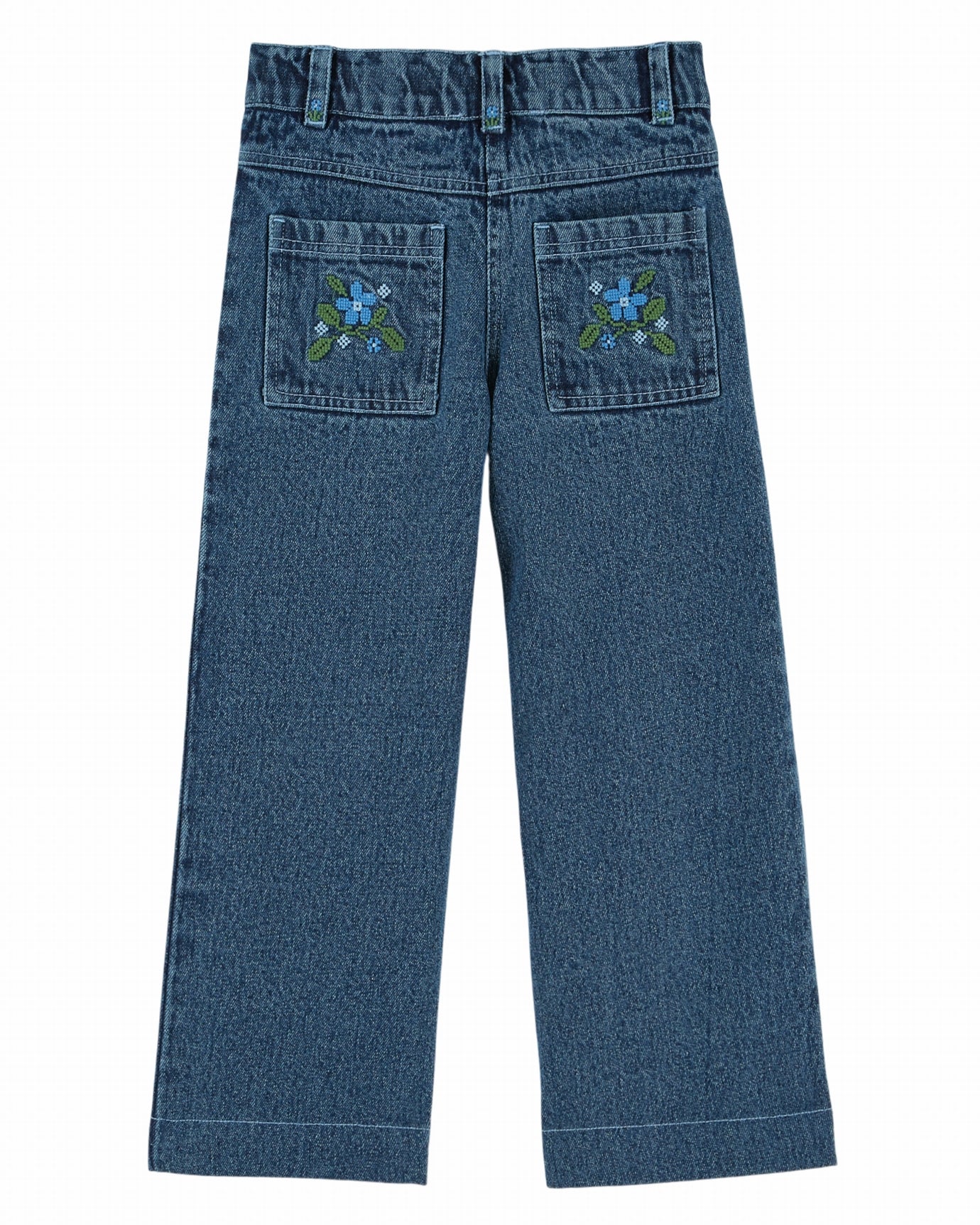 Denim broek met geborduurde zakken – Donkerblauw – Emile et Ida