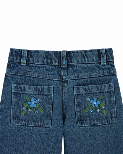 Denim broek met geborduurde zakken – Donkerblauw – Emile et Ida
