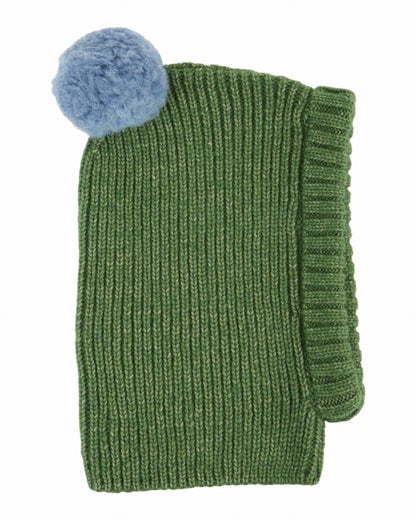 Gebreide balaclava met pompon – Merino wol/Mako katoen – Blush & Olive – Emile et Ida