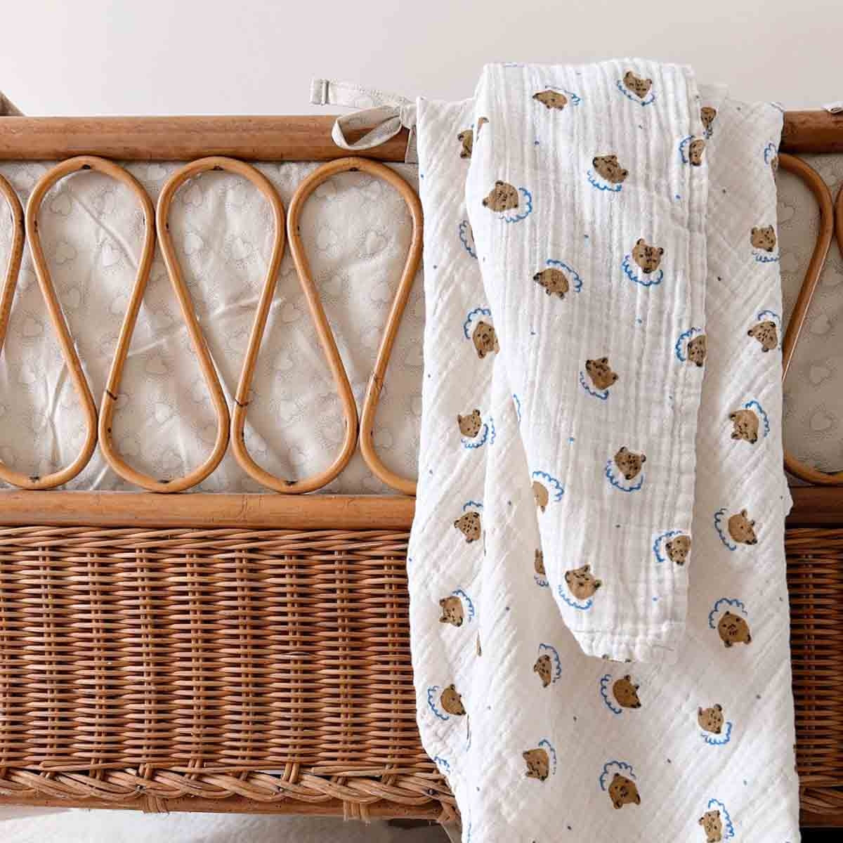 Hydrophilic cloth Bianca - Teddy/bear print - Muslin cotton - Rose in April