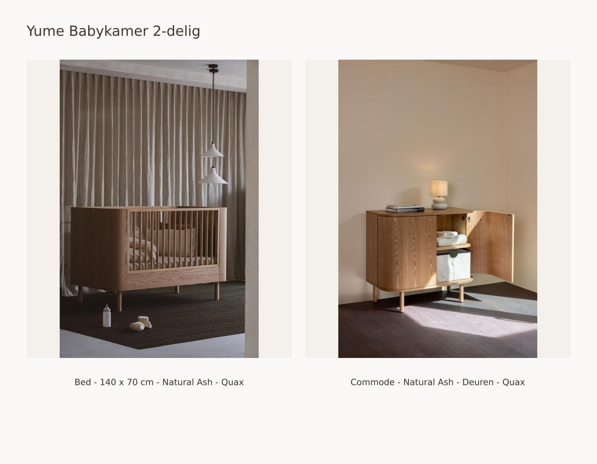 Chambre bébé 2 pièces Quax Yume – Natural Ash – 140 × 70 – Commode avec portes – avec barrière de sécurité et kit junior : ensemble avec Lit - 140 x 70 cm - Natural Ash - Quax, Commode - Natural Ash - Portes - Quax.